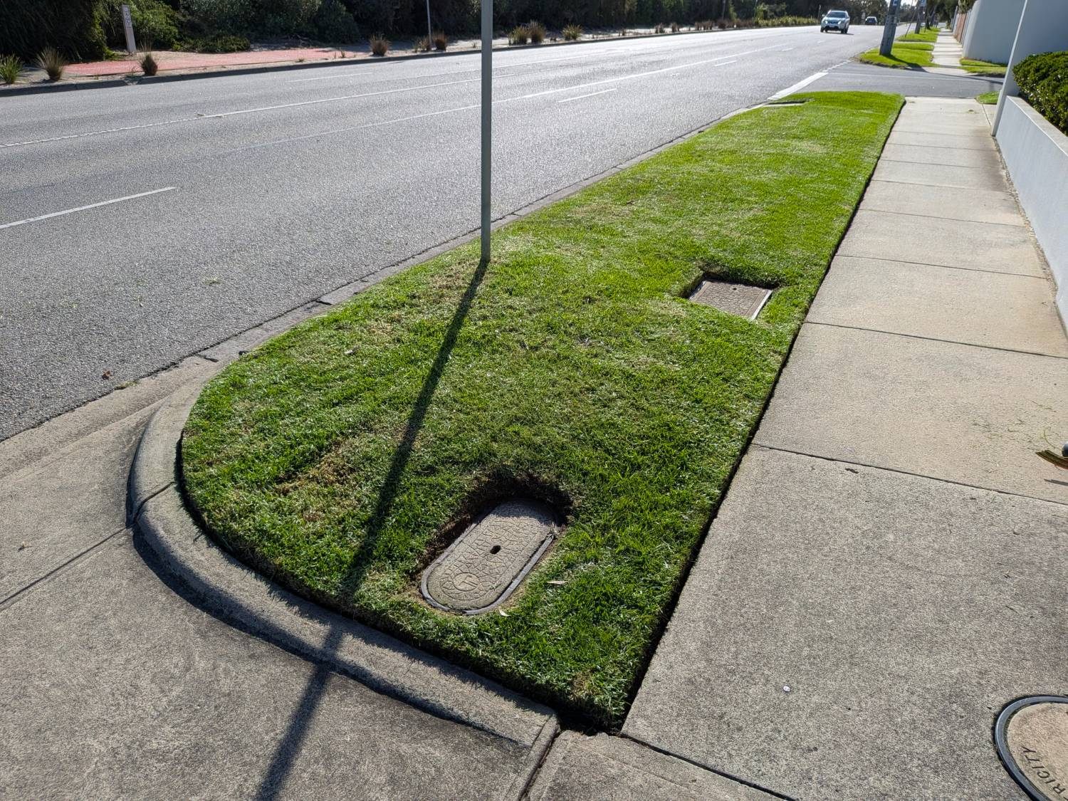 Freshly mown nature strip beside a main road, Bayside Melbourne